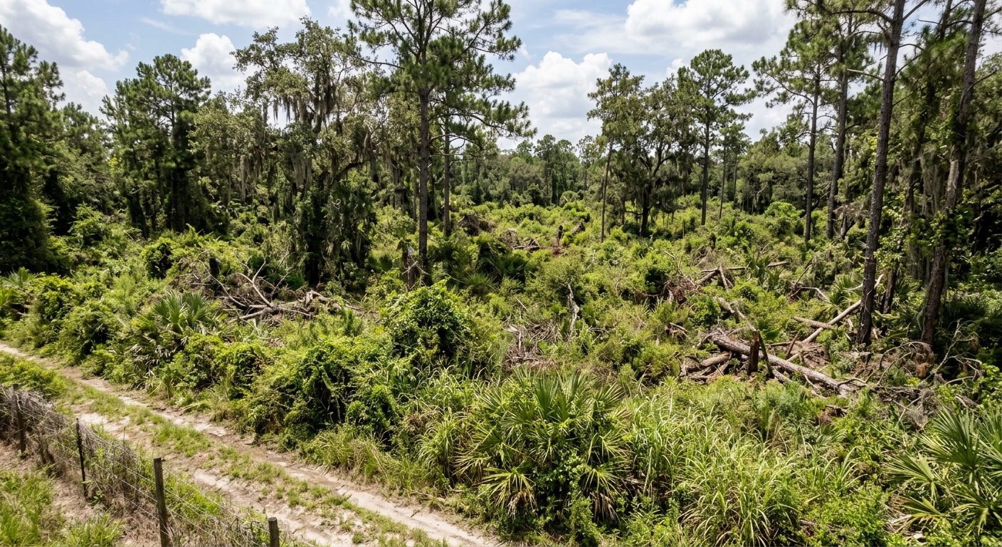 Before — overgrown rural acreage in Florida
